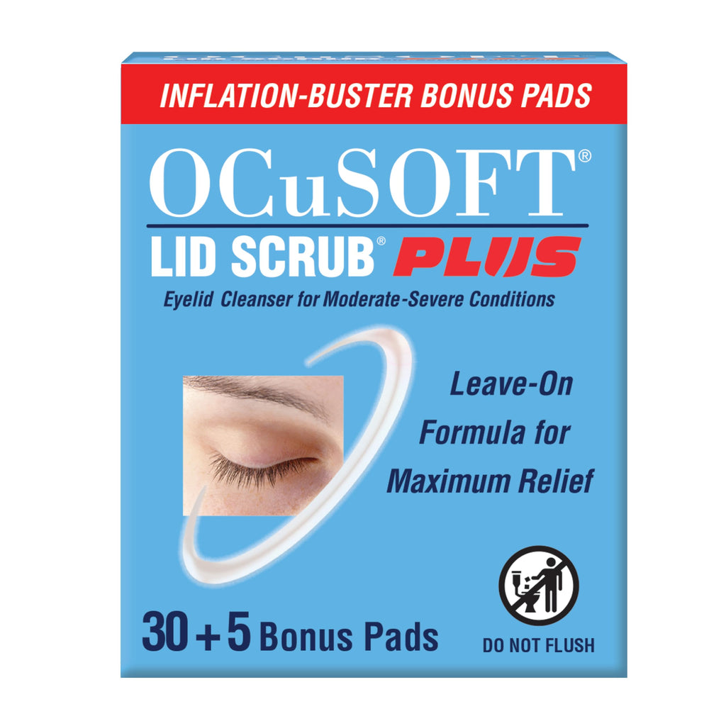 OCuSOFT Lid Scrub Plus Inflation Buster, Pre-Moistened Pads, 30+5 Count | Extra Strength For Irritated Eyelids Associated with Blepharitis, Dry Eye, Meibomian Gland Dysfunction, MGD and Demodex