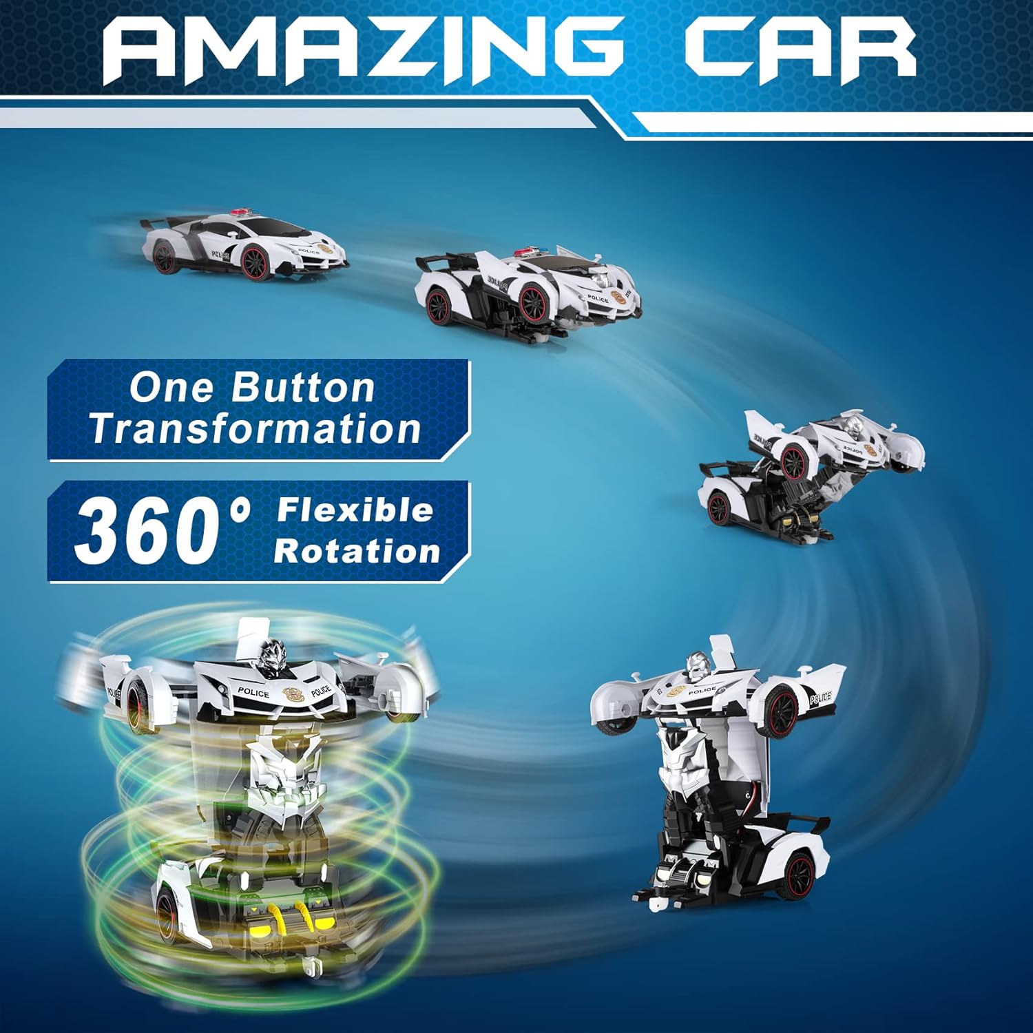Buy now FDJ Remote Control Car - Transform Toys Car Robot, One Button Deformation to Robot with Flashing Light, 2.4Ghz 1:18 Scale Transforming Police Car Kids Toys with 360 Degree Rotating, Girls Boys Toys at indiglob india
