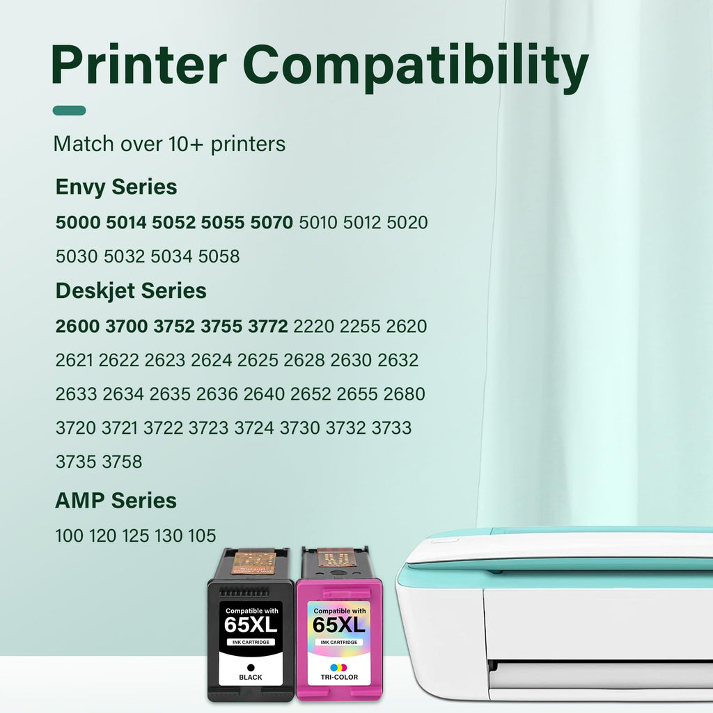 65XL 65 3755 5055 Ink Cartridges Black/Color Combo Pack for HP Printers