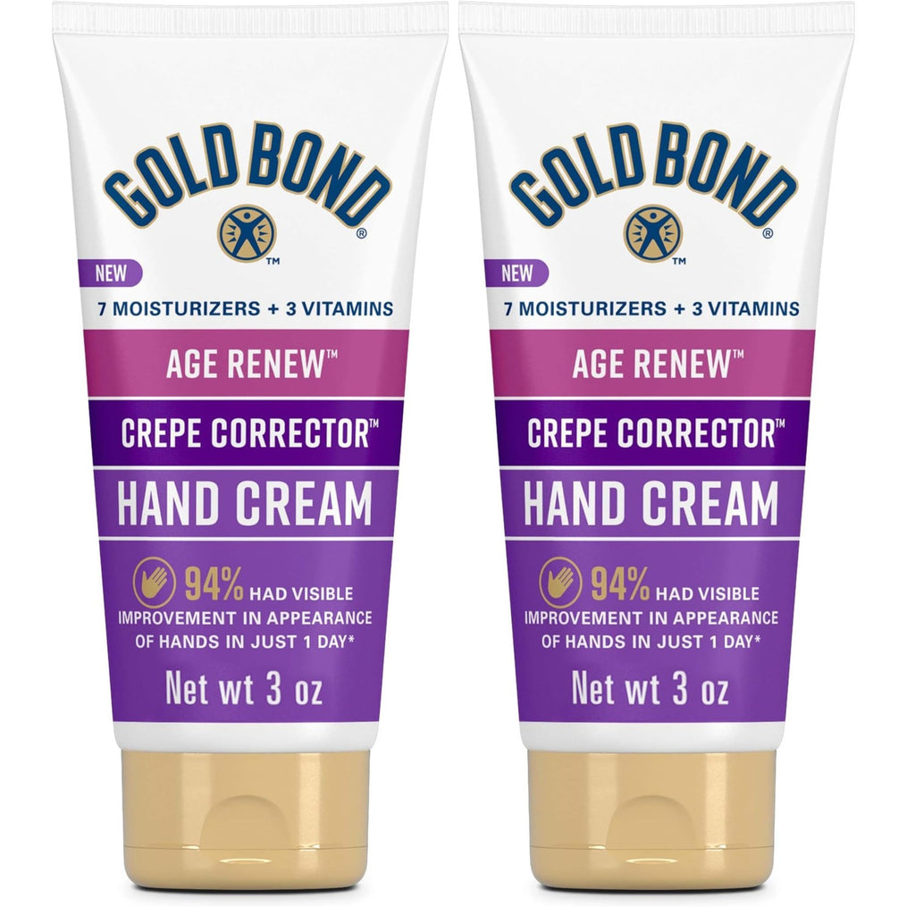 Gold Bond Age Renew Crepe Corrector Hand Cream, Crepey Skin Cream, 3 oz | Mini lotion for softer hands, unscented hand cream with 24-hour hydration, fast absorbing travel size hand lotion