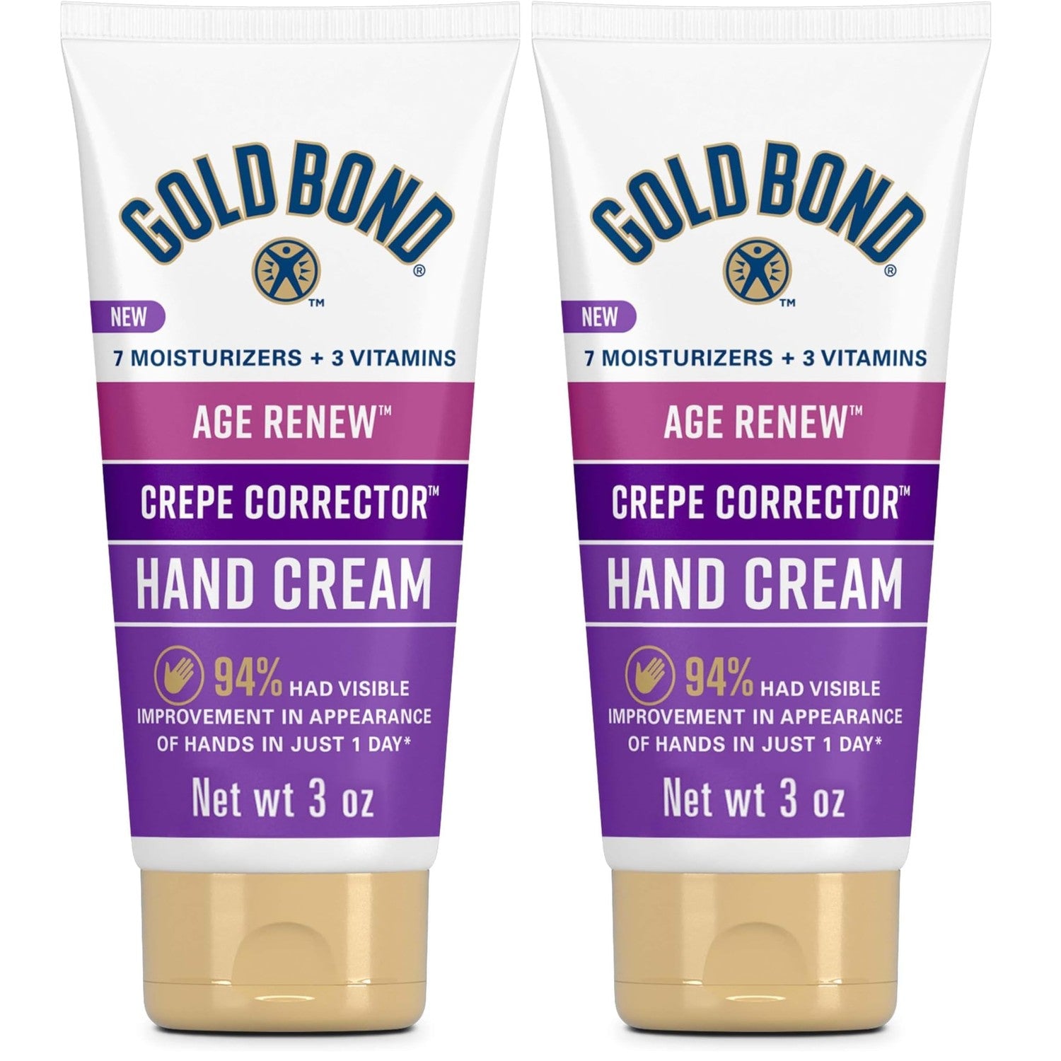 Gold Bond Age Renew Crepe Corrector Hand Cream, Crepey Skin Cream, 3 oz | Mini lotion for softer hands, unscented hand cream with 24-hour hydration, fast absorbing travel size hand lotion