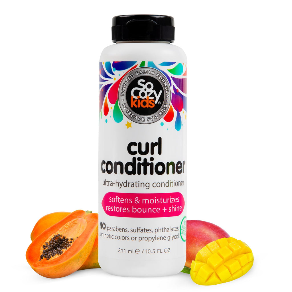 SoCozy Curl Conditioner for Kids Curly Hair (10.5 Fl Oz, Pack of 2) Helps Soften Dry & Unruly Curls, Hair Conditioner & Detangler with Mango Seed Butter, Rice Protein & Papaya Extract, Paraben Free