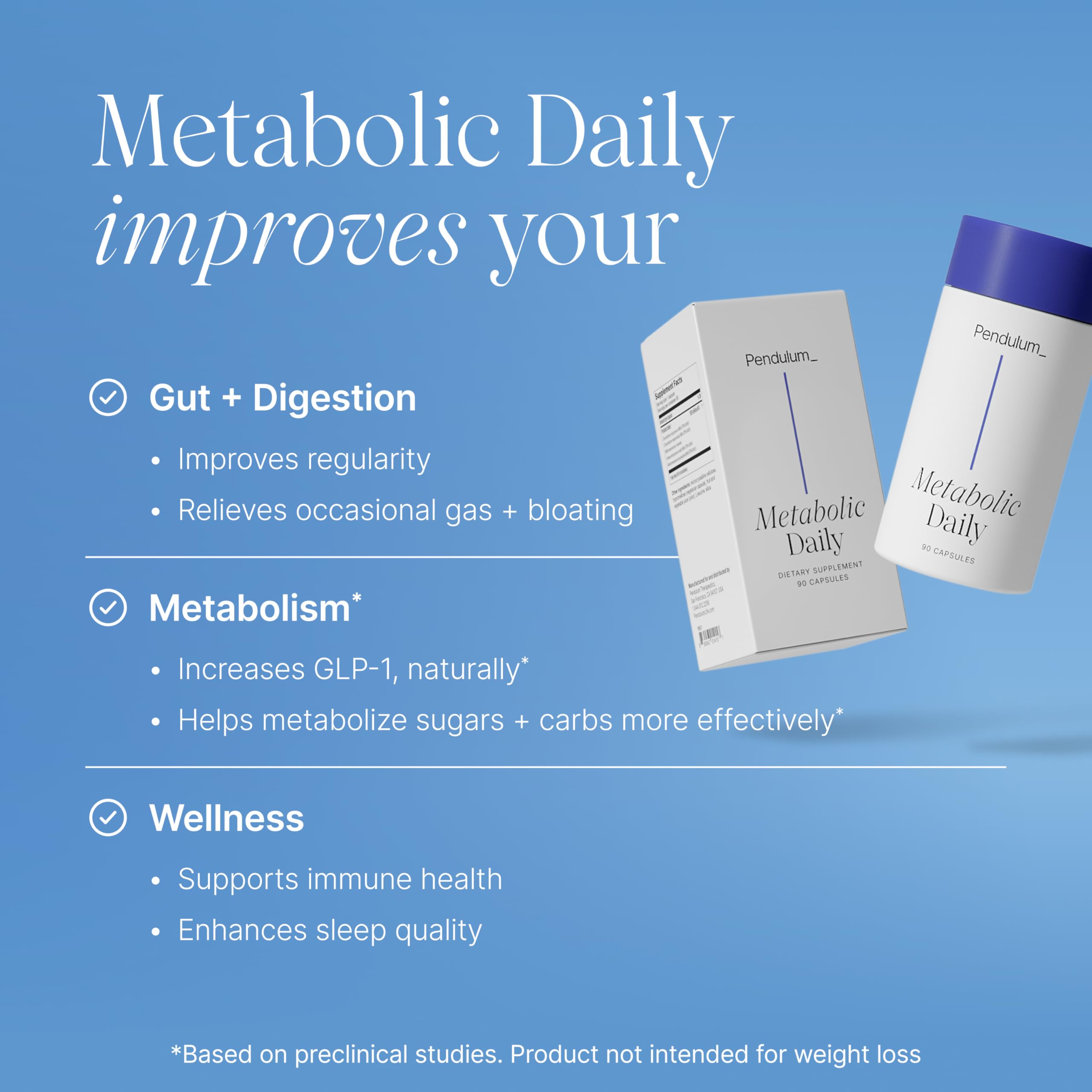 Pendulum Metabolic Daily - Multi-Strain Probiotic with Akkermansia muciniphila to Support Metabolism and Sustain Energy Levels - for Women and Men - 30 Capsules (1 Pack)
