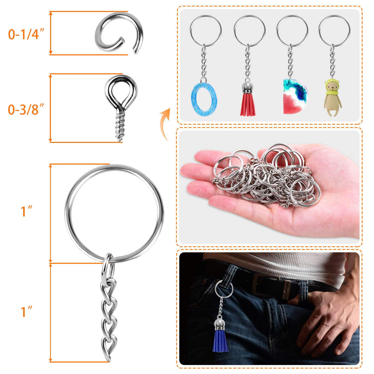 Keychain Rings for Crafts, Flasoo 360Pcs Keychains for Resin Include Key Rings with Chain, Jump Rings, Screw Eye Pins for DIY Keychain Making