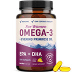 Fish Oil Omega 3 Supplements for Women, DHA + EPA, Heart Health Support | Hormone Balance & Skin Health Support, 600MG Omega3 + 800MG Evening Primrose Oil, Omega 3 Supplement for Women, 120 Softgels