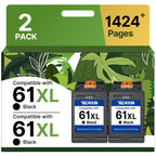 61XL Black Ink Cartridge Replacement for HP Ink 61 HP 61 Black Ink Cartridge HP 61 Fit for Envy 4500 5530 4501 4502 DeskJet 1000 1010 1050 1510 2050 2510 2540 OfficeJet 2620 4630 Printer (2 Black)