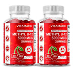 Vitamatic Methyl B12 5000 mcg, 120 Gummies, Natural Cherry Flavor | Extra Strength, Energy Metabolism Support and Nervous System Health Support*, Non-GMO, Gluten Free