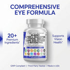 Clean Nutra Eye Vitamins with Bilberry Lutein and Zeaxanthin Supplements Lycopene 40mg Resveratrol Grape Seed Astaxanthin for Eyes - Eye Care Health Support Eye Vitamin and Mineral Supplement