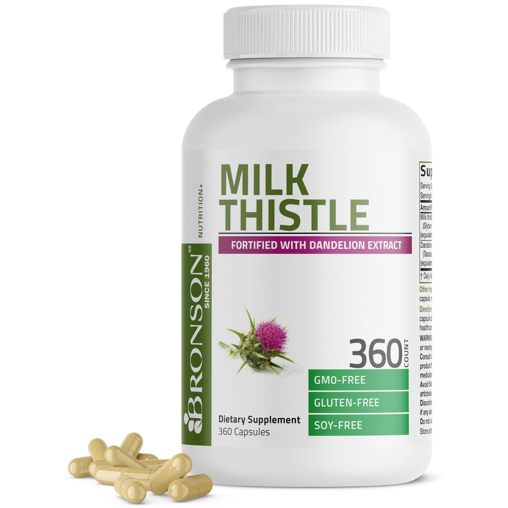 Buy now Bronson Milk Thistle Silymarin Marianum & Dandelion Extract Liver Health Support, Antioxidant Support, Detox, 250 Capsules at indiglob india