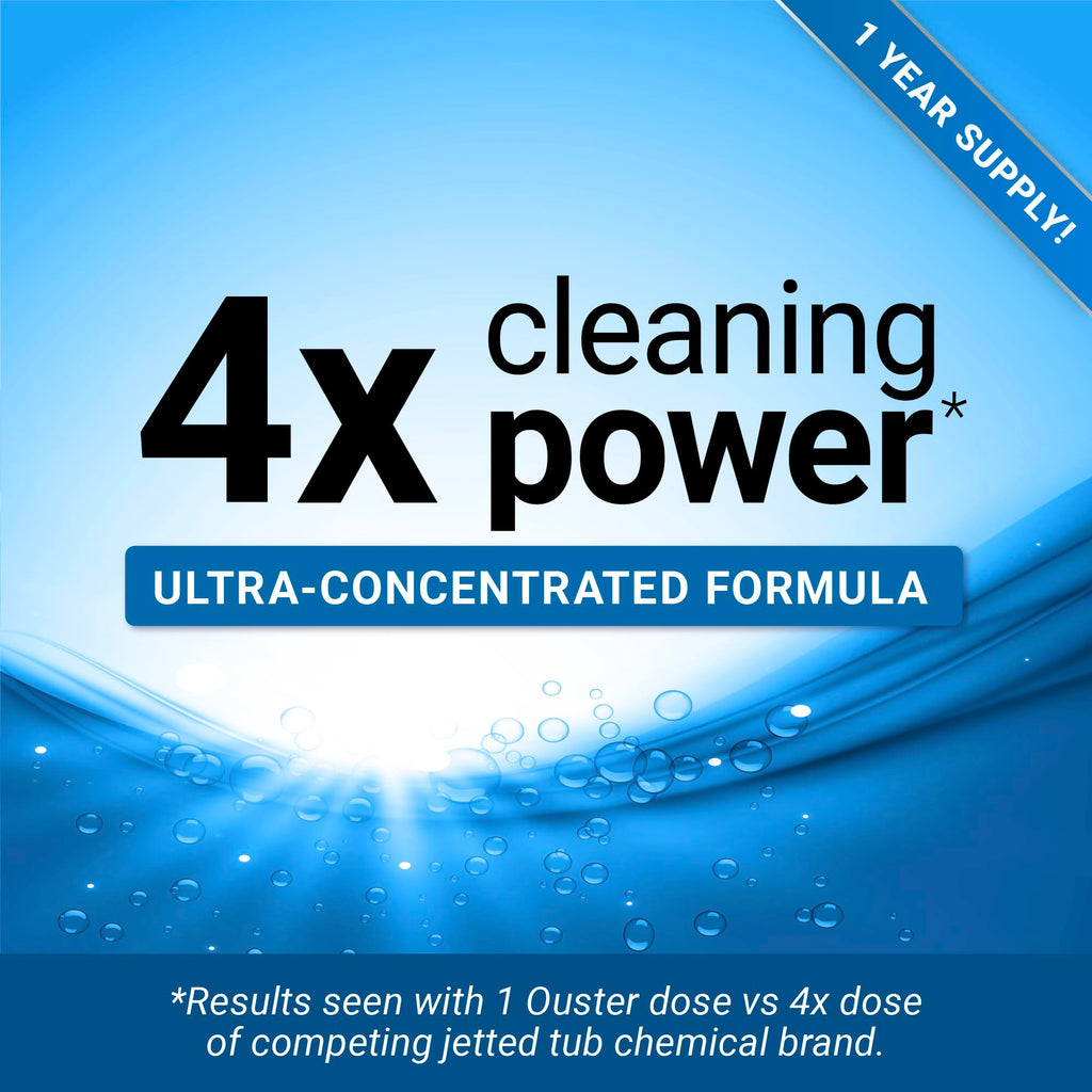 Ouster Jetted Tub Cleaner for Bathtub Jets and Tubes, Jacuzzi & Whirlpool - Removes Black Flakes, Gunk & Odor in Minutes - 12 Uses, 1 Year Supply, Septic Safe, Made in USA, 12 oz