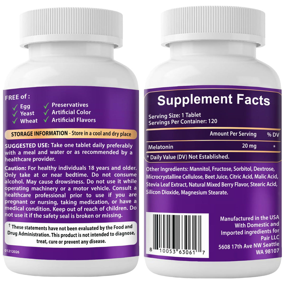 VITBOOST Melatonin 20mg Fast Dissolve Sleep Aid Tablets for Adults - 120 CT