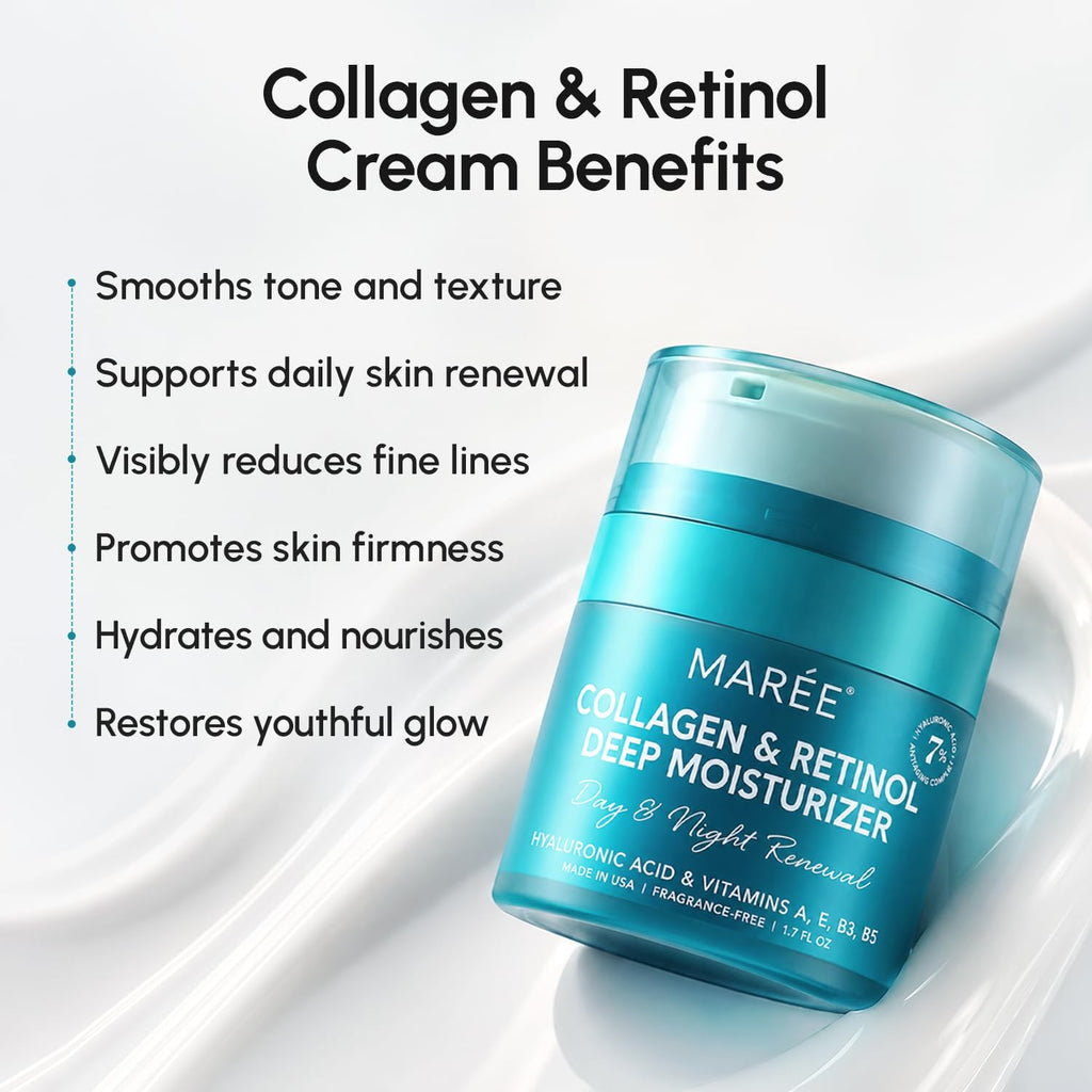 MAREE Face Moisturizer Retinol Cream for Face – Daily Wrinkle Cream for Women – Anti-Aging Face Cream – Facial Moisturizer with Collagen – Crema Hidratante Para la Cara for Skin Tightening