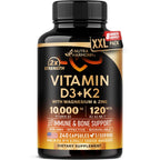 Vitamin D3 K2 - Vitamin D3 10000 iu & K2 as MK-7 120 mcg Complex - 120 Caps | D3 K2 + Magnesium, Zinc & Vitamin C & B12- Immune & Mood Support, Bone & Teeth Health - for Men & Women - Highly Bioavailable