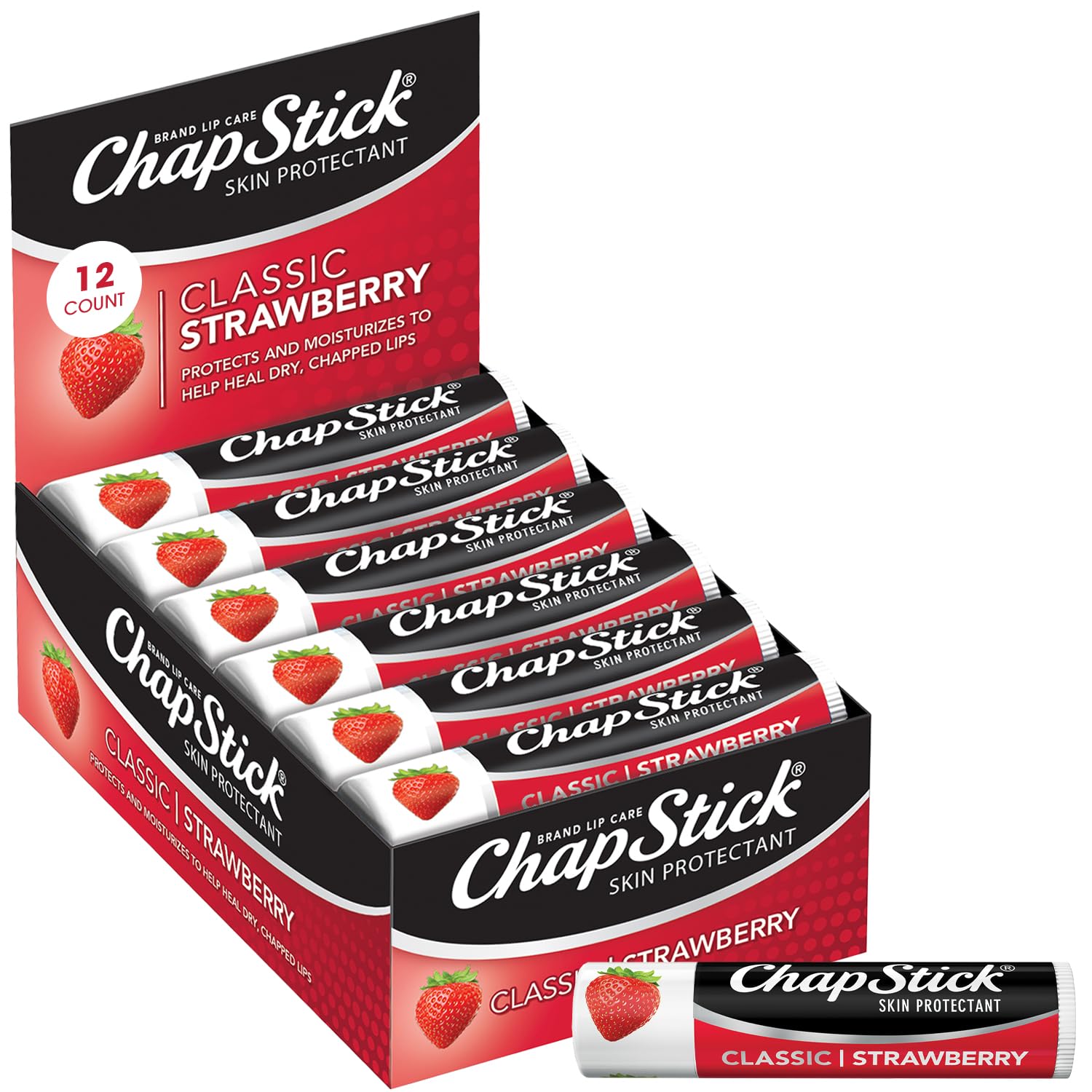 Buy now ChapStick Classic Original Lip Balm Tubes, Lip Care - 0.15 Oz (Pack of 3) Strawberry 12 Count (Pack of 1) at indiglob india