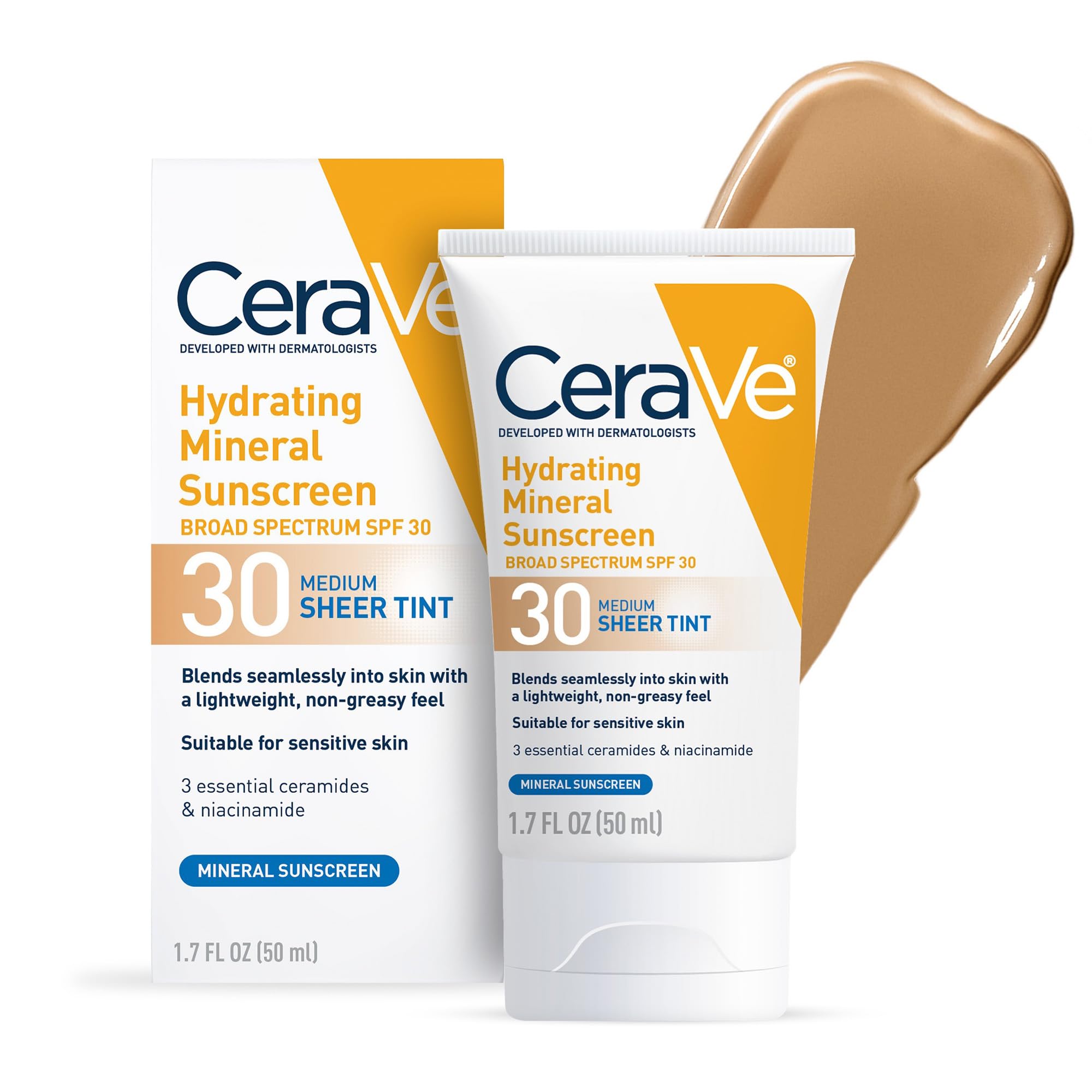 Buy now CeraVe Hydrating Mineral Sunscreen SPF 30 with Sheer Tint, Tinted Mineral Sunscreen with Zinc Oxide & Titanium Dioxide, Blends Seamlessly For Healthy Glow, Deep, 1.7 Oz Medium at indiglob india