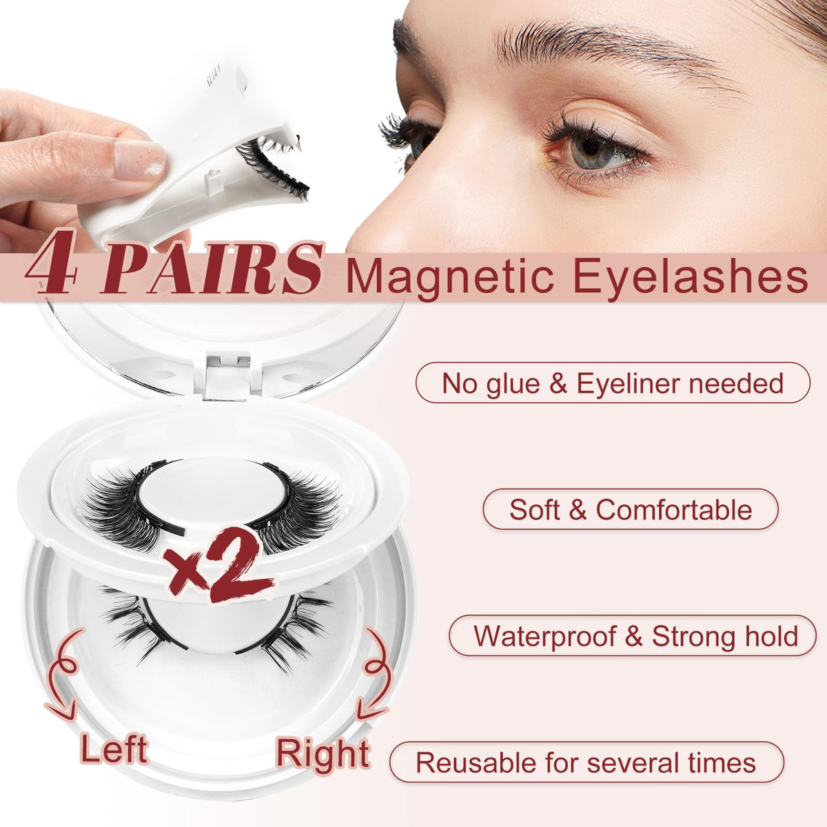 Higu clace Magnetic Eyelashes 4Pairs Magnetic Lashes with Applicator(E)