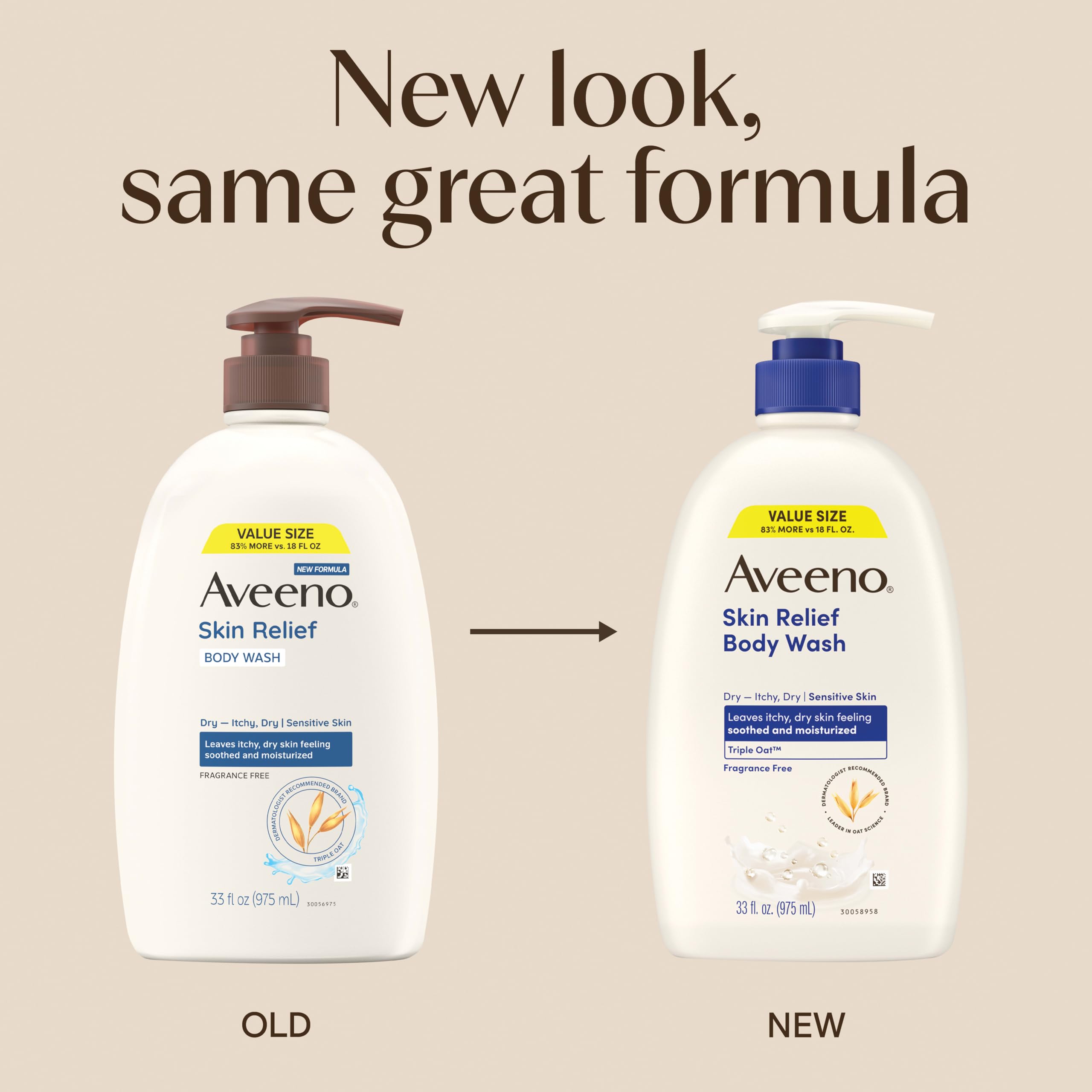 Aveeno Skin Relief Body Wash with Triple Oat Complex, Fragrance-Free, Gentle Daily Body Wash for Sensitive Skin Leaves Itchy, Dry Skin Feeling Soothed & Moisturized, Value Size 33 Fl Oz