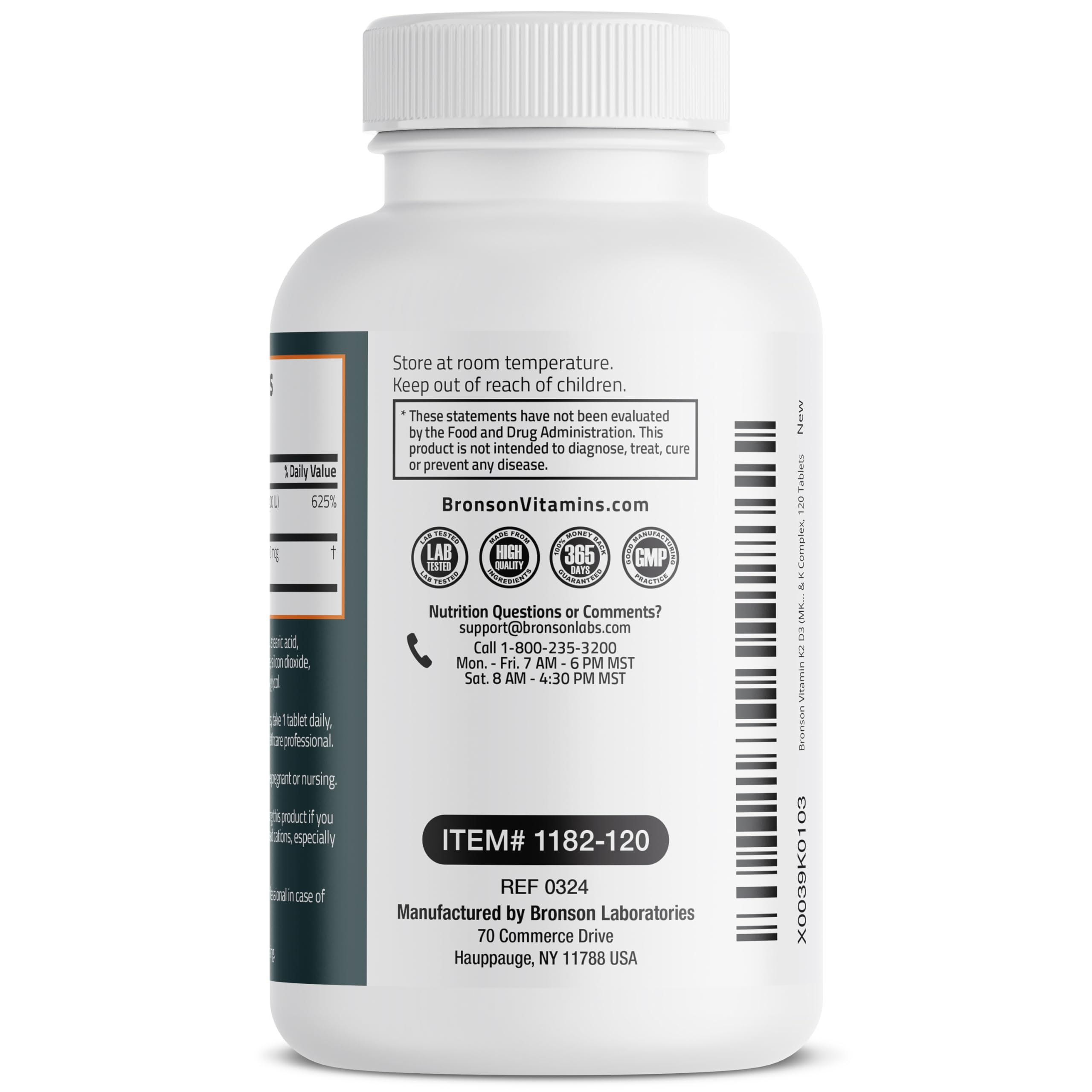 Bronson Vitamin K2 D3 (MK7) Supplement 2-in-1 D3 & K2 Complex, 120 Tablets | Bone, Immune & Heart Health Support, Gluten-Free, Soy-Free, Non-GMO, Vitamin D3 5000 IU (125 mcg) & 90 mcg K2 MK-7