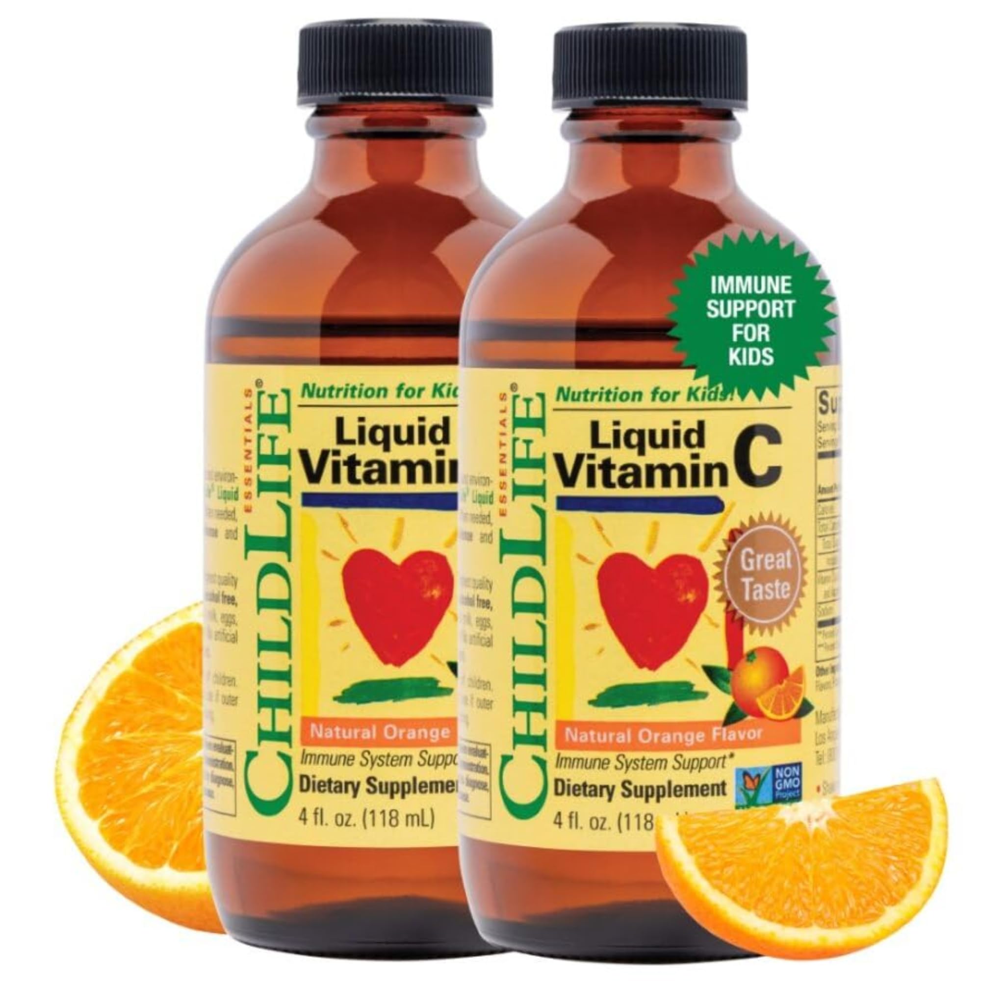 CHILDLIFE ESSENTIALS Liquid Vitamin C Low Sugar Kids, 4 Fl Oz (Pack of 2) | Pure Vitamin C Liquid Supplement, Toddlers, Babies, Immune System Support, Natural Orange Flavor, Kids, Low Sugar
