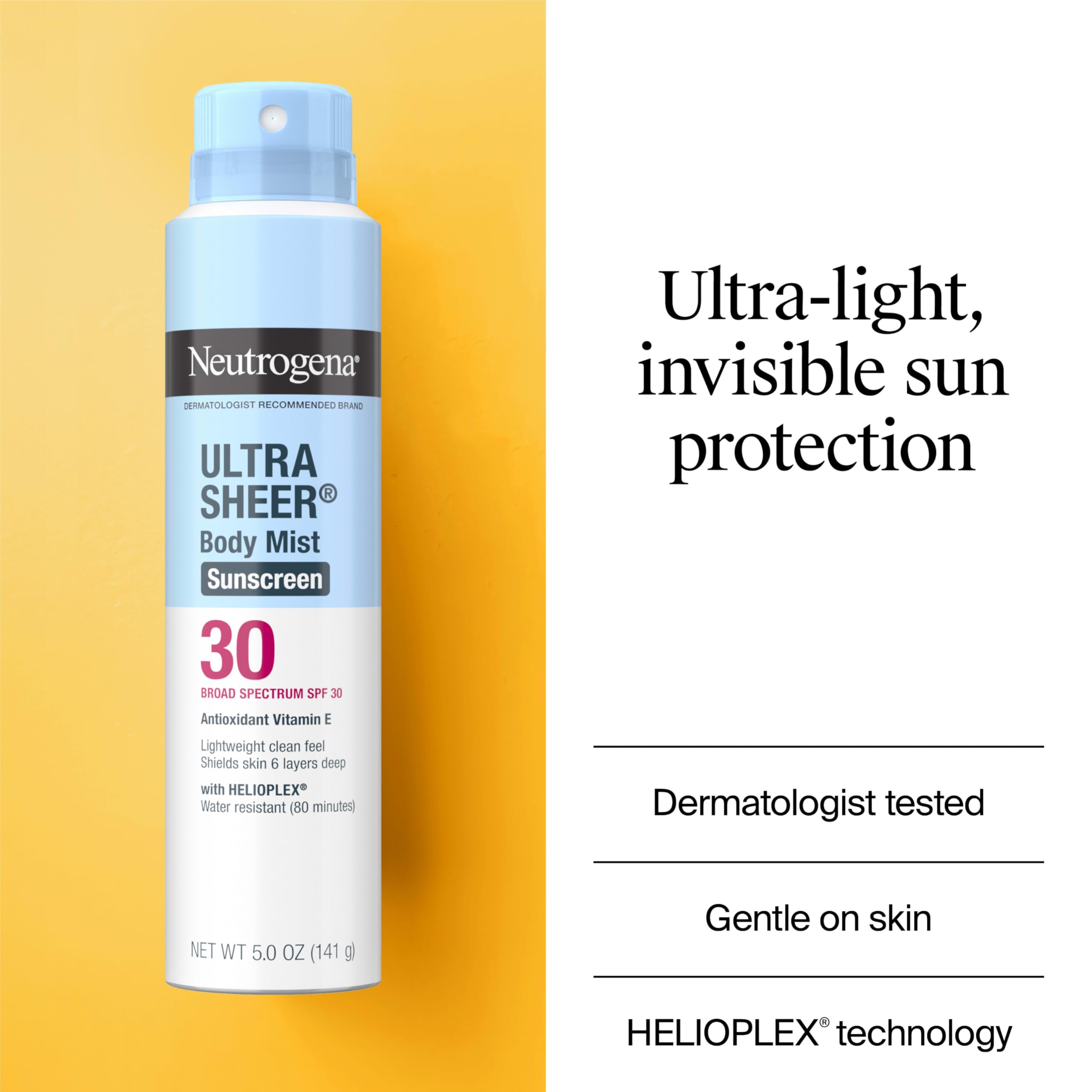 Buy now Neutrogena Ultra Sheer Body Mist Sunscreen Spray, Broad Spectrum SPF 30, Oil-Free & Non-Comedogenic UVA/UVB, 5 oz Pack of 3, Packaging may vary at indiglob india