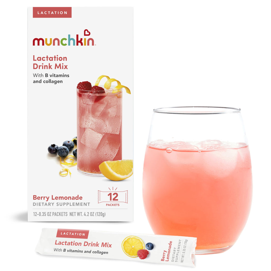 Munchkin Milkmakers Lactation Drink Mix, Berry Lemonade, 12 Count | For Breastfeeding Moms, Fenugreek, Fennel, Milk Thistle, Collagen and B Vitamins