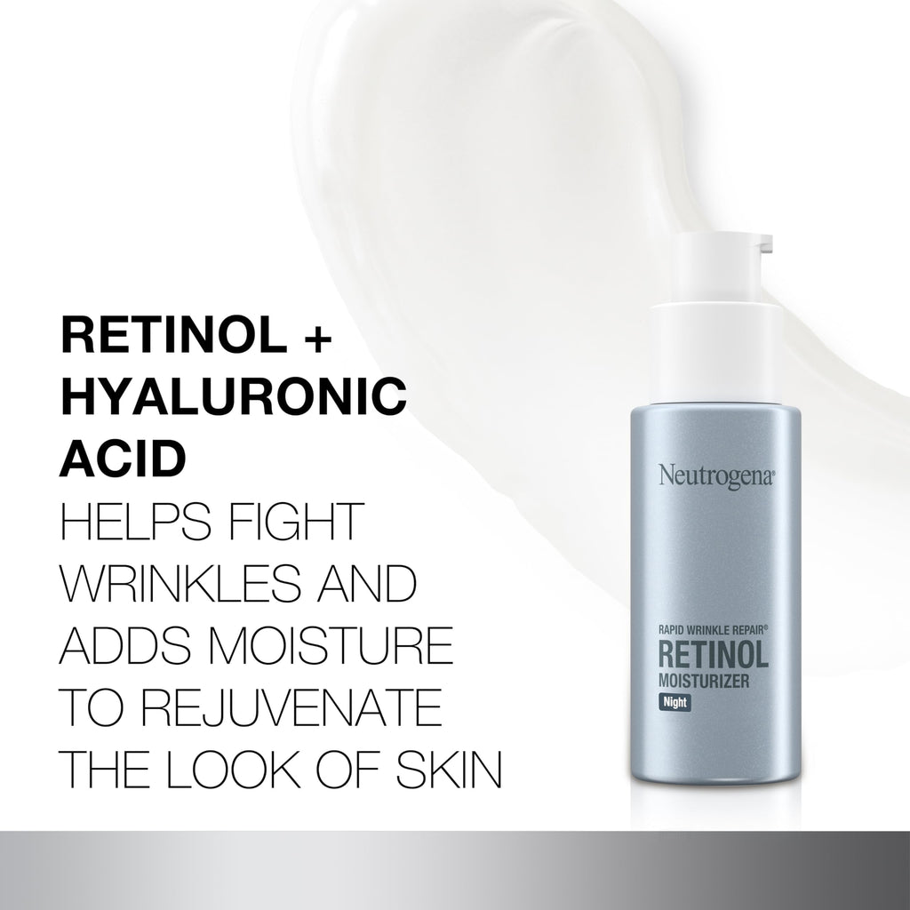 Neutrogena Rapid Wrinkle Repair Night Moisturizer, 1 fl. oz | Retinol Face & Neck Cream, Hyaluronic Acid & Retinol, Anti-Wrinkle, Paraben-Free