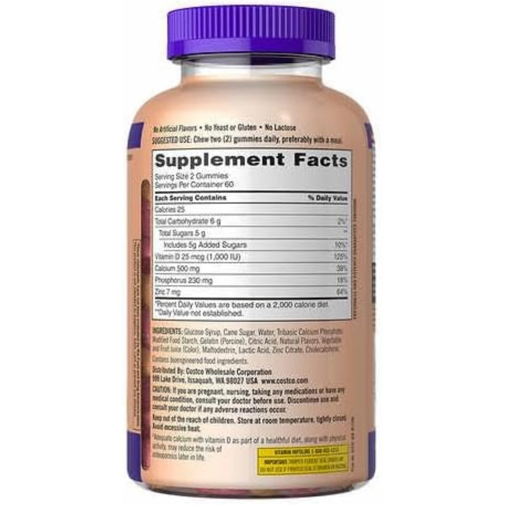 Kirkland Signature Chewable Calcium with Vitamin D3 Adult Gummies, 120 ct x 1 Bottle