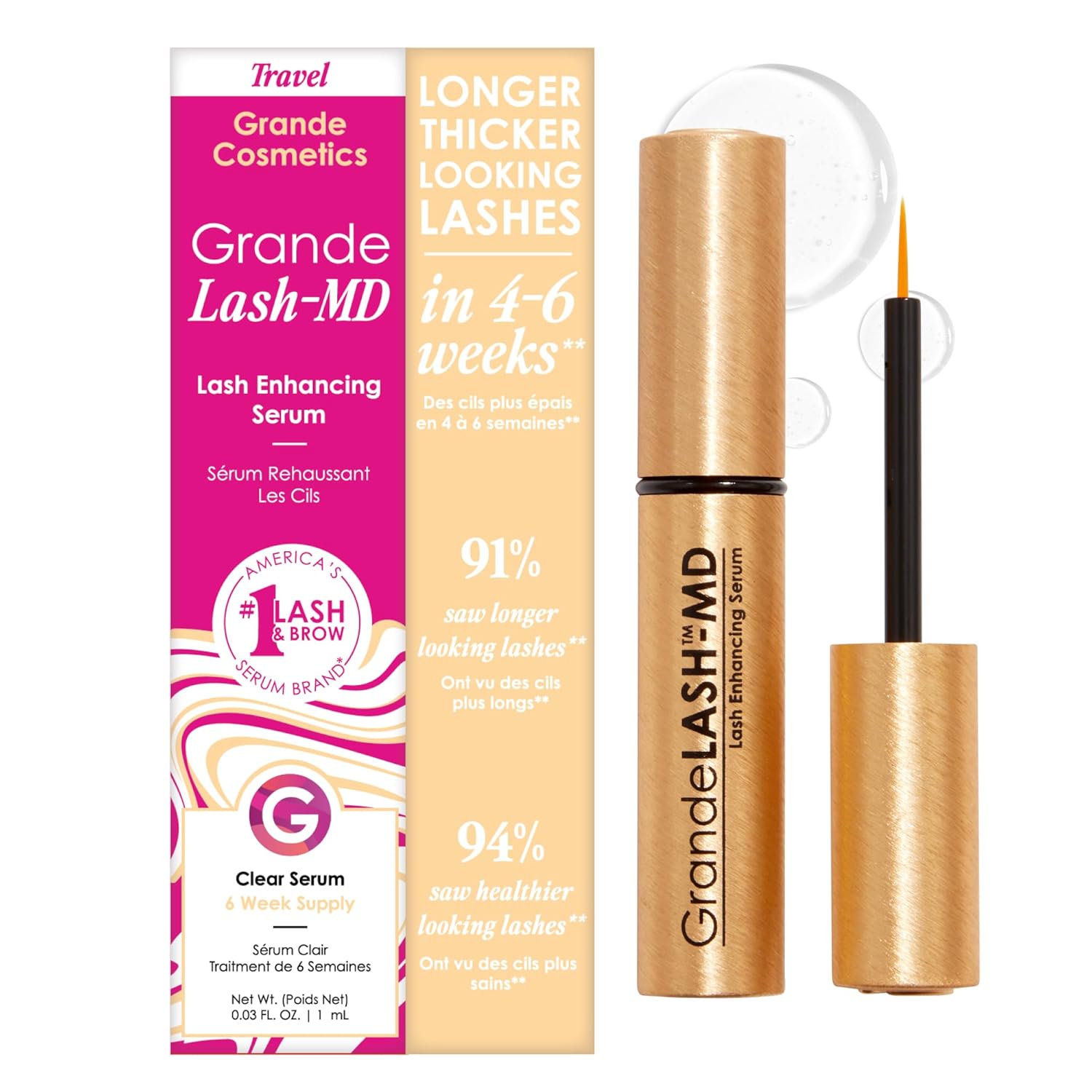 Buy now Grande Cosmetics GrandeLASH-MD Lash Enhancing Serum - Peptide & Vitamin Infused Formula for Longer, Thicker, Fuller Looking Lashes - Ophthalmologist Tested, Cruelty-Free 1mL, 6-week starter supply at indiglob india