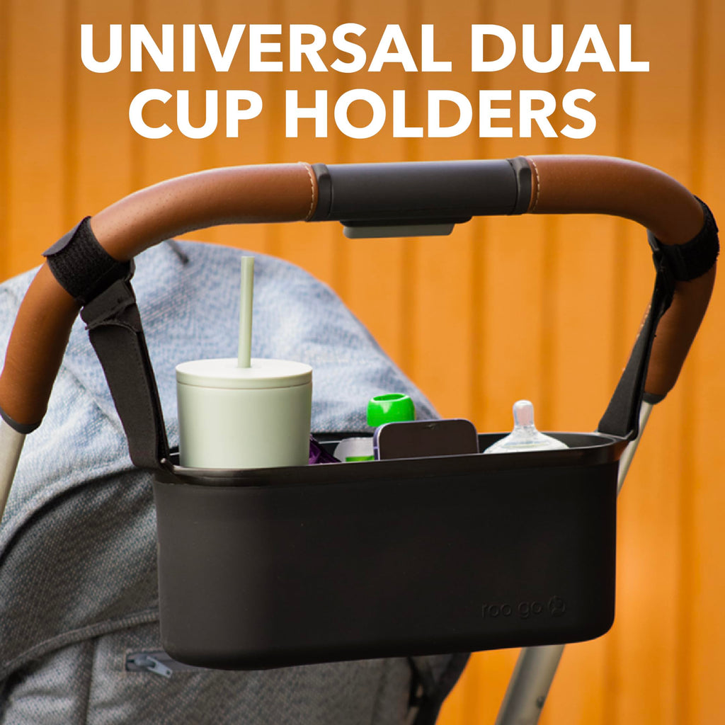 Silicone Stroller Organize, 40 oz Cup Holders, Waterproof & Easy-Clean, BPA-Free Caddy with Phone Pocket & Storage, Universal Anti-Slip Straps Fit UPPAbaby, Bugaboo, Nuna, Doona & Most Strollers
