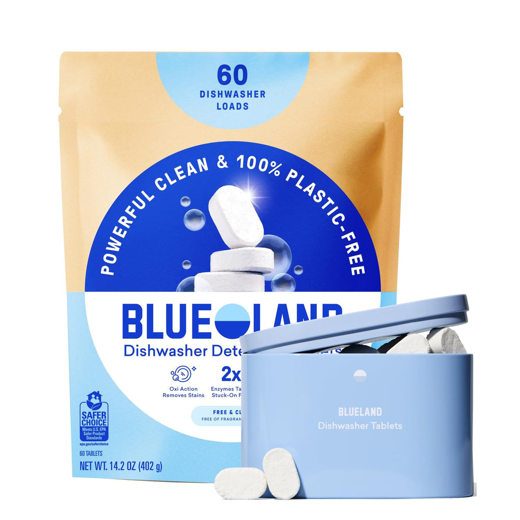 Buy now BLUELAND 100% Plastic-Free Dishwasher Detergent Tablets, 36 Count, Free & Clear, Eco-Friendly Dishwashing Pods, Natural, USDA Certified biobased at indiglob india