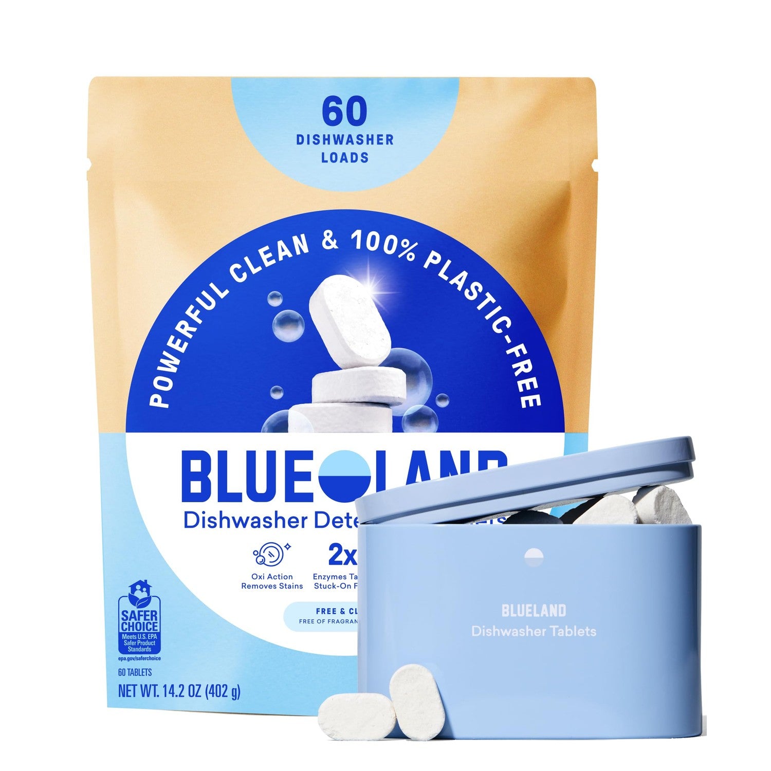 Buy now BLUELAND 100% Plastic-Free Dishwasher Detergent Tablets, 36 Count, Free & Clear, Eco-Friendly Dishwashing Pods, Natural, USDA Certified biobased at indiglob india