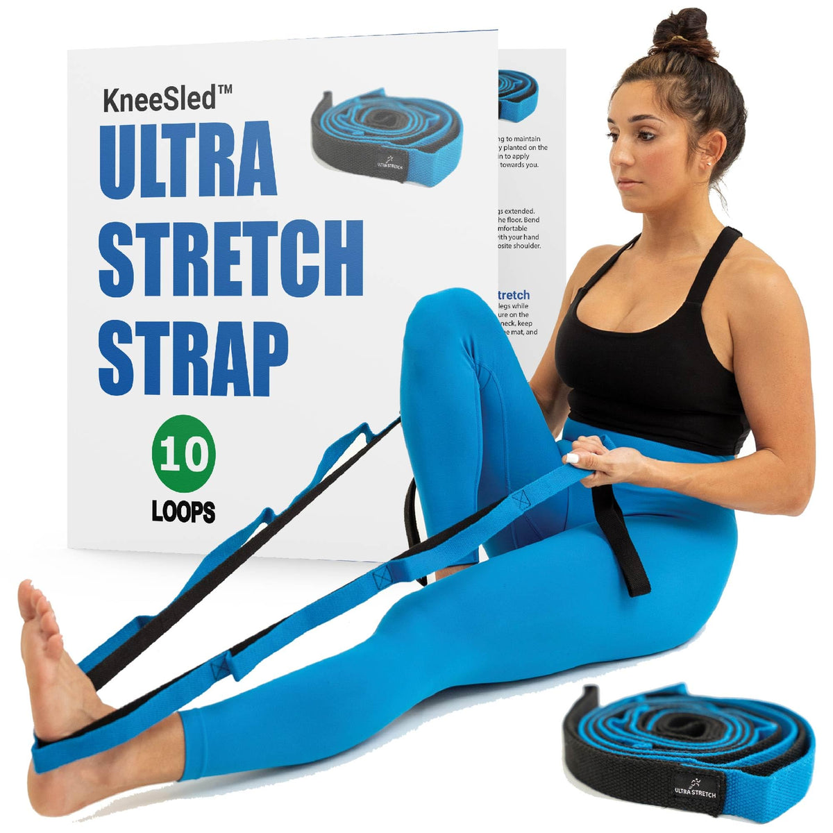 KneeSled Ultra Stretch Strap with 10 Loops, Physical Therapy Strap for Hamstring, Leg & Foot Stretching, Stretch Out Straps for PT, Yoga & Exercise Recovery