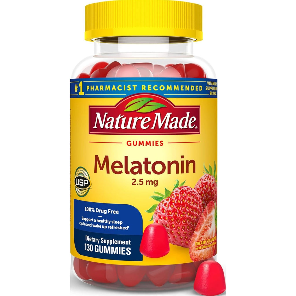 Nature Made Melatonin Gummies 2.5 mg, 100% Drug Free Sleep Aid, 80 Count | Lower Dose Melatonin Supplement for Men and Women, Sleep Aid for Adults, Strawberry Flavor, 80 Day Supply