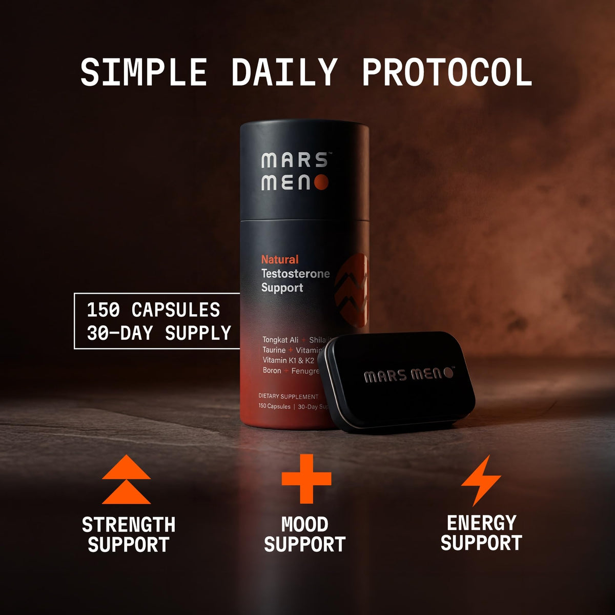 Testosterone Booster for Men - Natural Supplement Premium Tongkat Ali, Fenugreek, Shilajit & Boron - Male Support - Libido, Energy & Muscle Growth Support - 30 Servings + Travel Tin