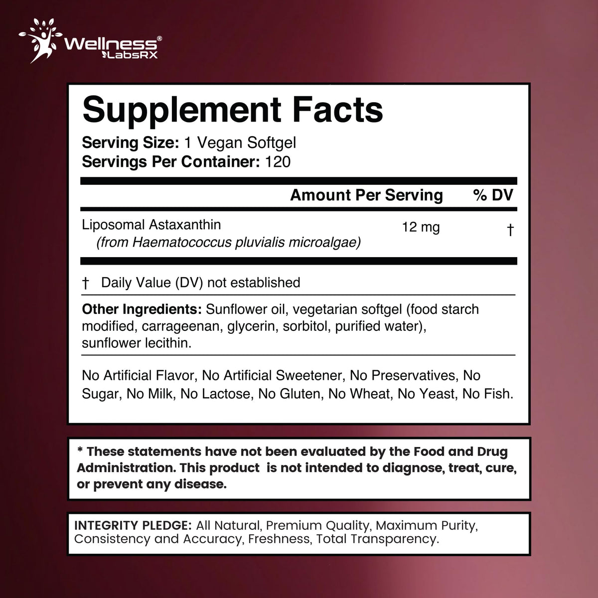 Astaxanthin 12mg, 120 Softgels, 4 Month Supply Axanthanin Supplement