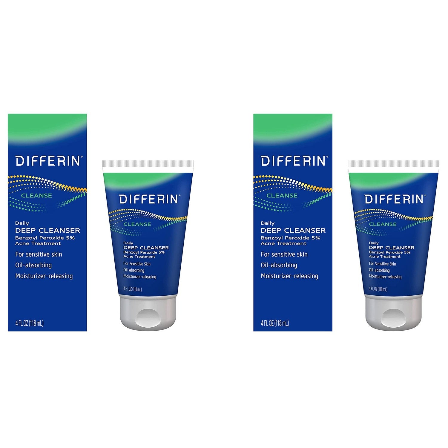 Differin Acne Face Wash, 5% Benzoyl Peroxide Daily Cleanser, 4oz | Gentle Acne Cleanser, Clears Breakouts, Sensitive Skin Safe, Benzoyl Peroxide Formula, Daily Use, 4 Oz