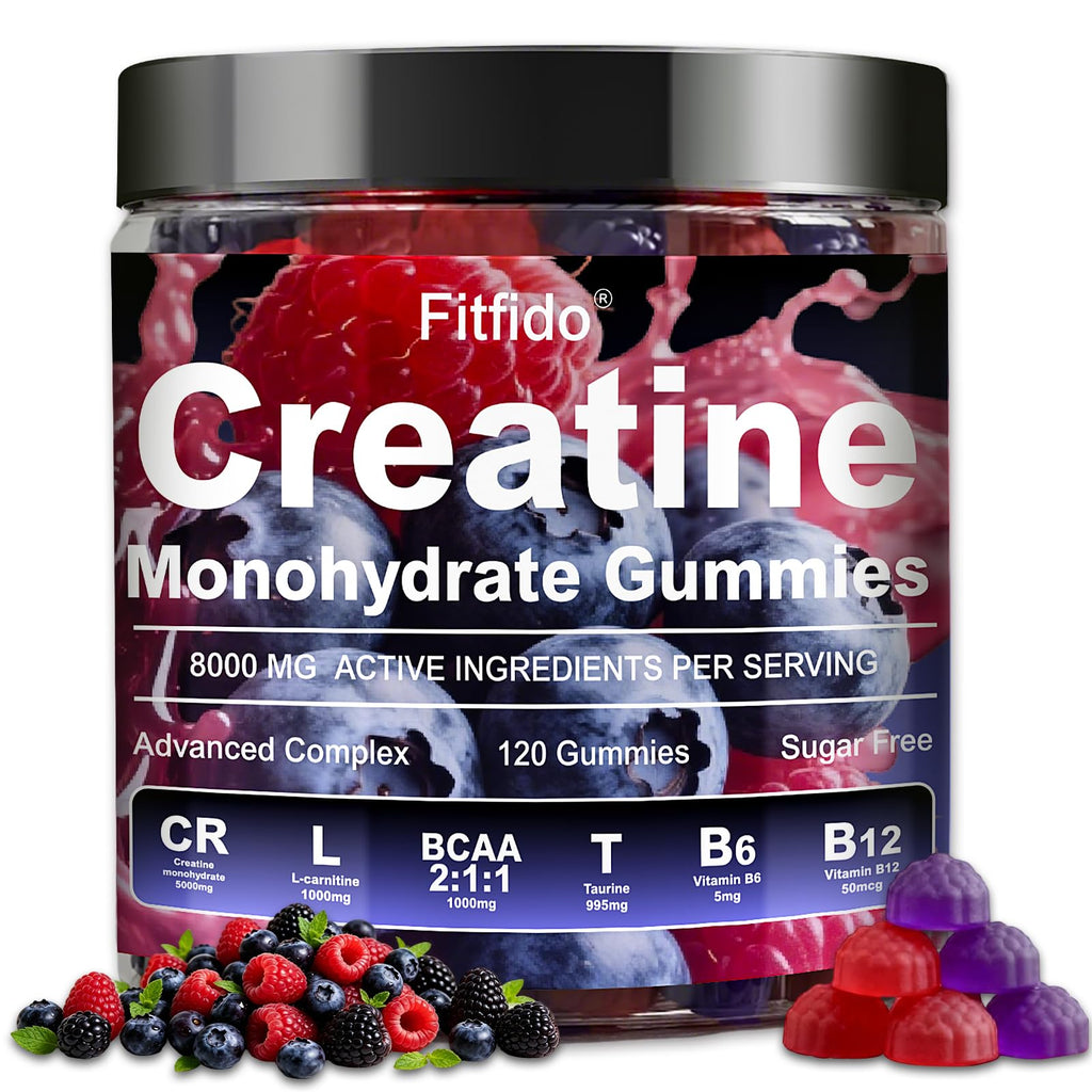 Creatine Monohydrate Gummies 5000mg with L-Carnitine, 120 Count | Containing Taurine for Women & Men, Build Muscle, Boost Energy, Faster Recovery, Sugar Free, Vegan, Raspberry & Blackberry