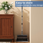 Broom with Dustpan Combo Set, Broom and Dustpan Set with 51.6" Long Handle & Two Broom Heads, Brooms with Dust Pan Teeth for Pet Hair, Indoor&Outdoor Sweeping, Home, Kitchen, Office