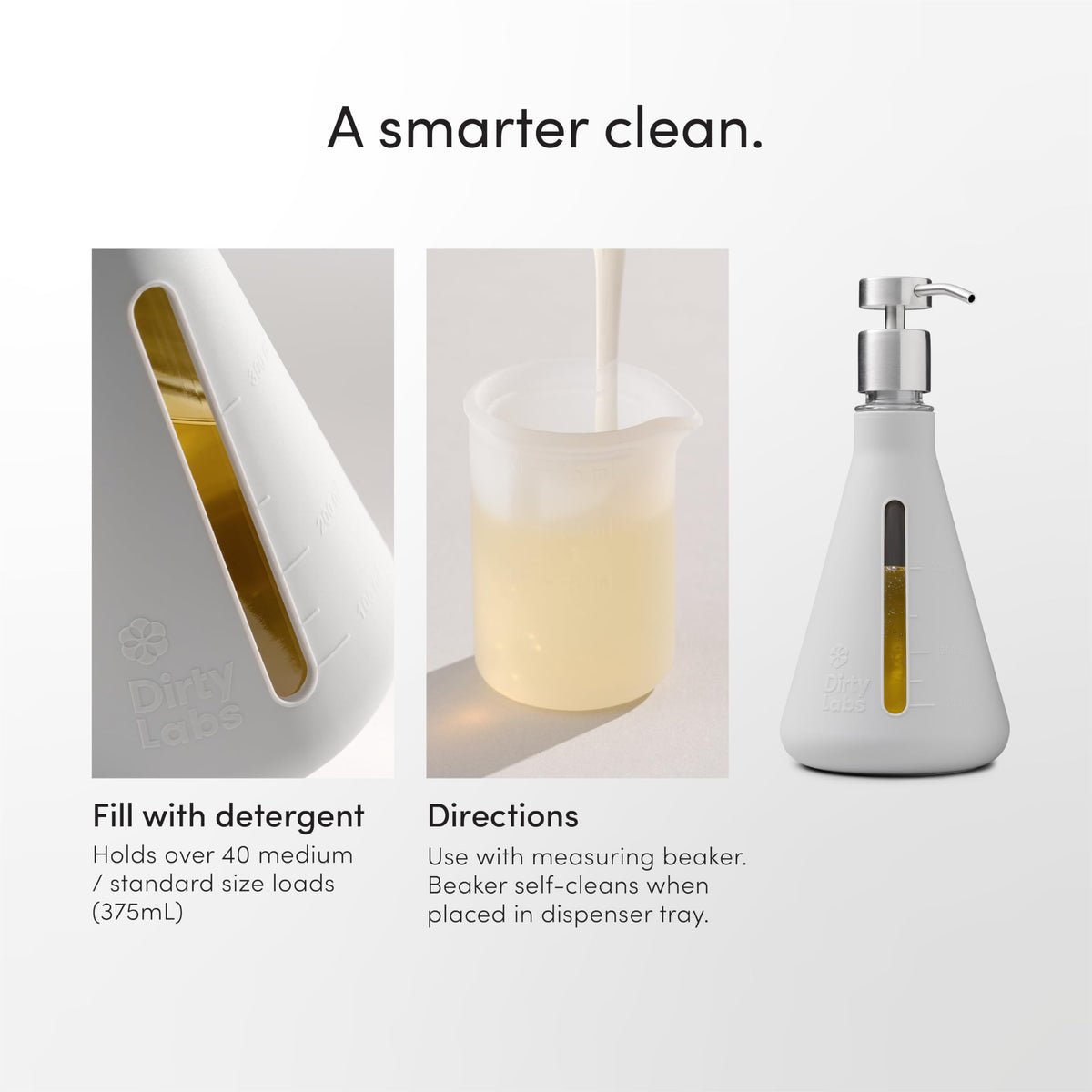 Dirty Labs | Erlenmeyer Glass Detergent Dispenser & Pump | Holds 40 Loads