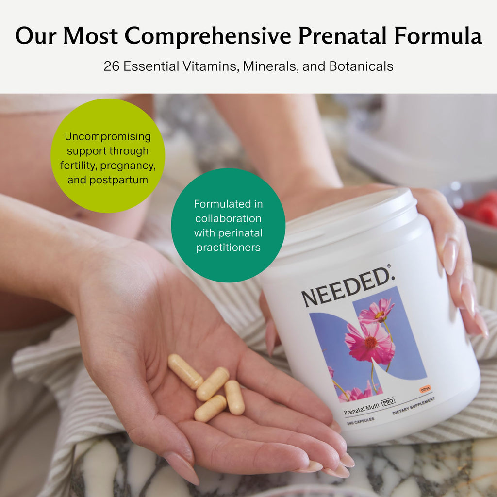 Needed. Prenatal Multivitamin with Citrus Scent Insert, 30 Day Supply | Complete Prenatal Multi For Before, During, & After Pregnancy, 26 Optimal Nutrients Including Choline, Vitamin B, & Folate