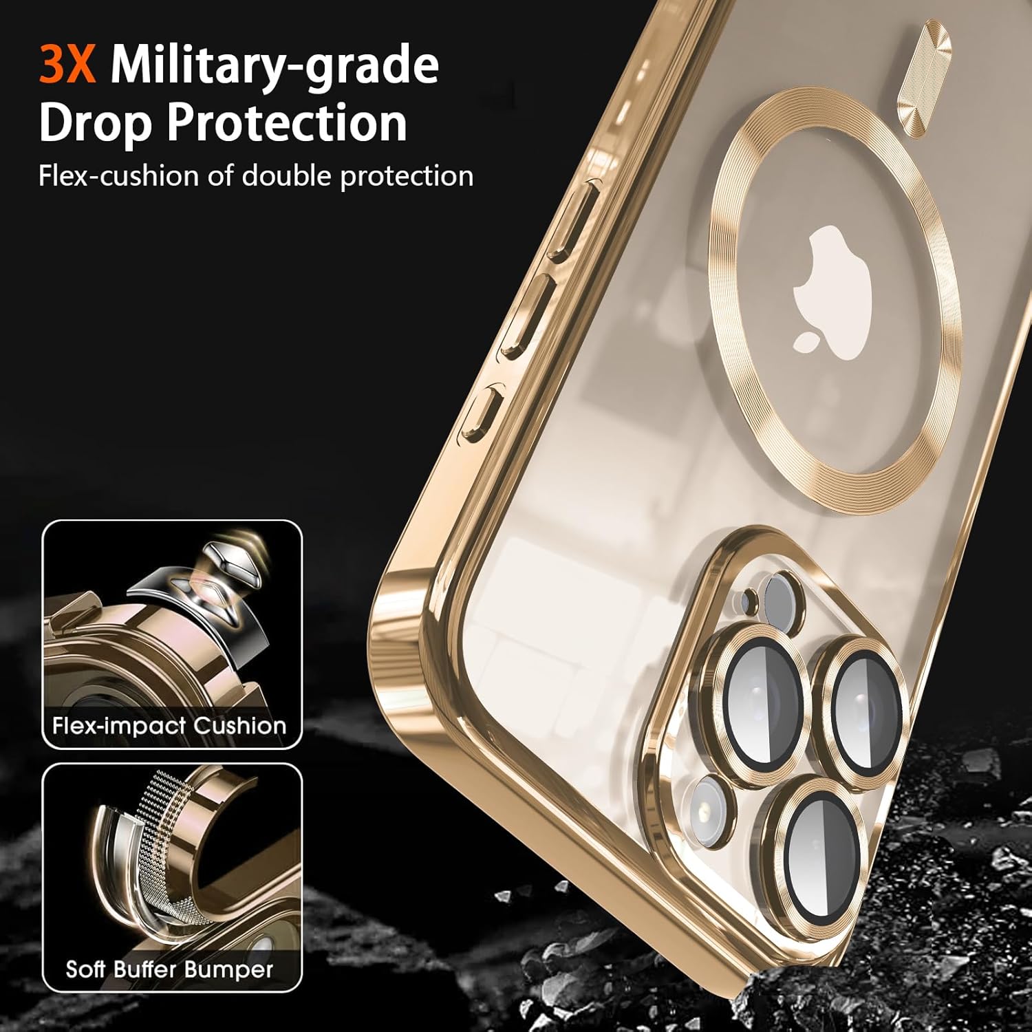 Buy now Magnetic Case for iPhone 15 Pro Max Case with Full Camera Lens Protector [Strong N56 Magnets] [Compatible with Magsafe] Clear Stylish Case for iPhone 15 ProMax Phone Case, Gold Titanium at indiglob india