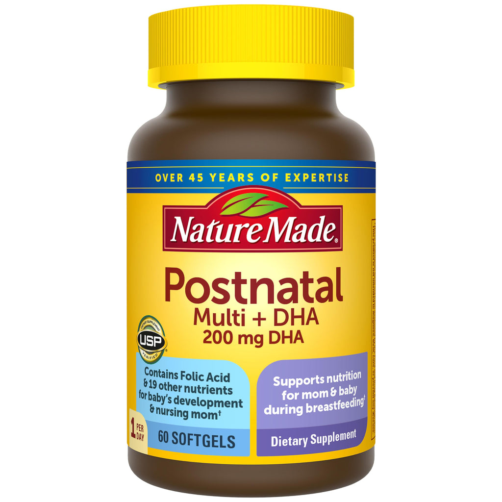 Nature Made Postnatal Multivitamin + DHA 200 mg, 60 Softgels | Postnatal Vitamins for Women, Includes Iron, Vitamin D3, Calcium, Iodine and More for Breastfeeding Moms, 60 Day Supply