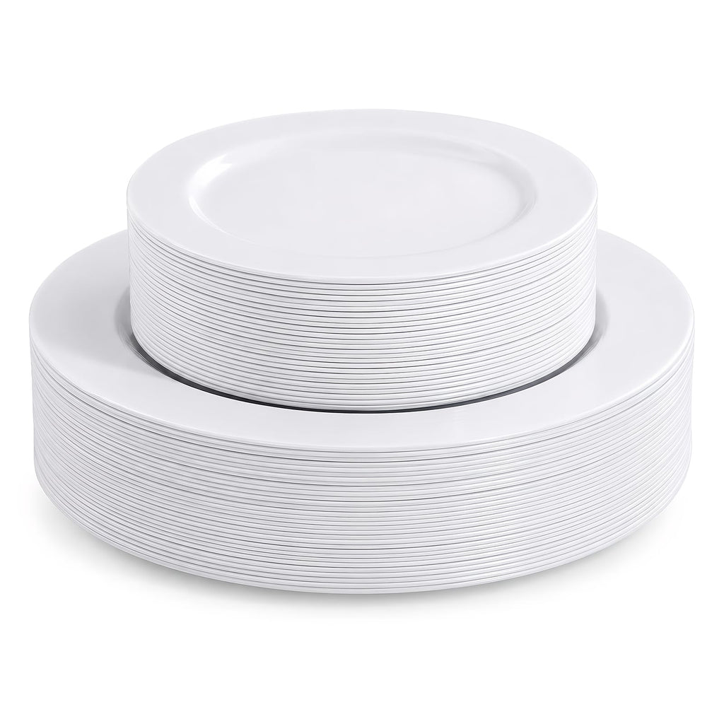 Disposable White Plastic Plates 60 Pack, Microwave, Dishwasher Safe