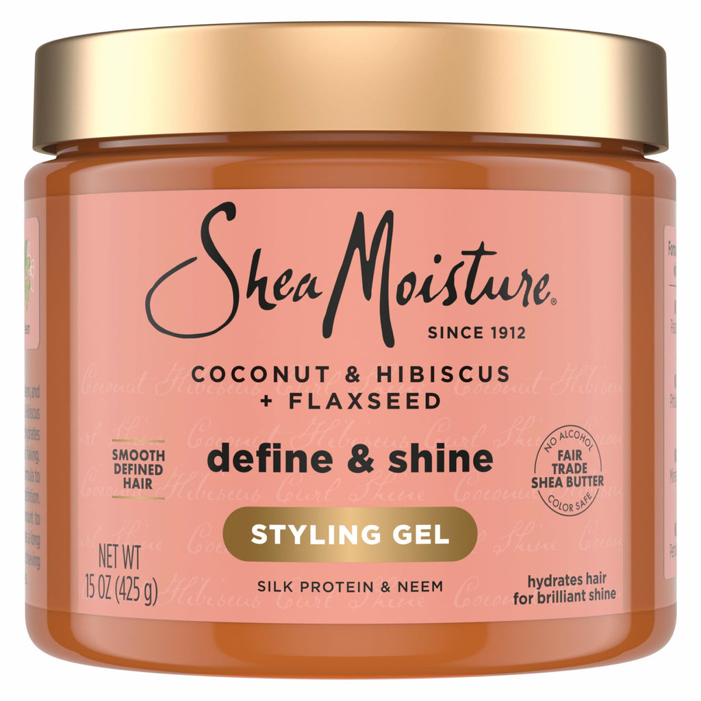 Shea Moisture Coconut & Hibiscus Define & Shine Styling Gel 15oz | For curly hair - hydrates, defines, and controls frizz with Coconut Oil, Flaxseed and Glycerin for lasting hold.