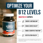 BioActive Vitamin B12 - 5000 mcg, Contains 3 BioActive Forms Methylfolate Cofactor - Methyl B12, Adenosyl B12 & Hydroxy B12 | Supports Energy, Metabolism & Mood | Vegan, Non-GMO (60 Servings)