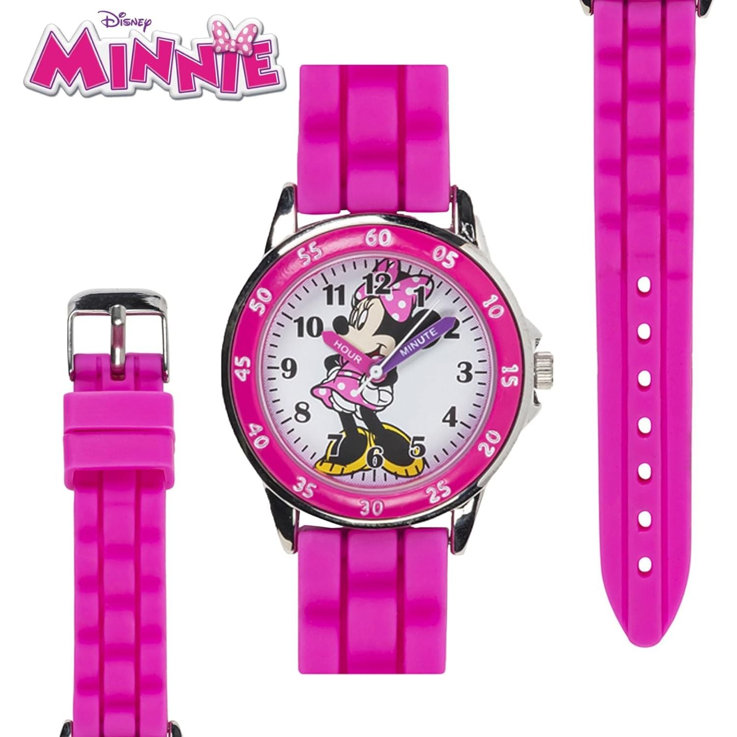 Buy now Minnie Mouse Time Teacher Watch for Girls - Analog Time Learning with Easy-to-Read Numbers and Comfortable Silicone Band at indiglob india