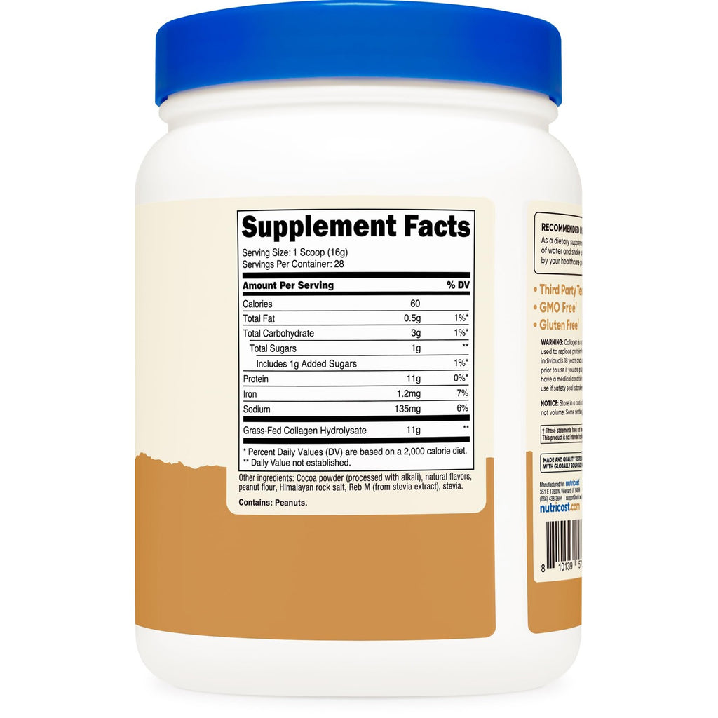 Nutricost Collagen Peptides Powder (Chocolate Peanut Butter) 1 LB | Grass-Fed Collagen Hydrolysate, Gluten-Free