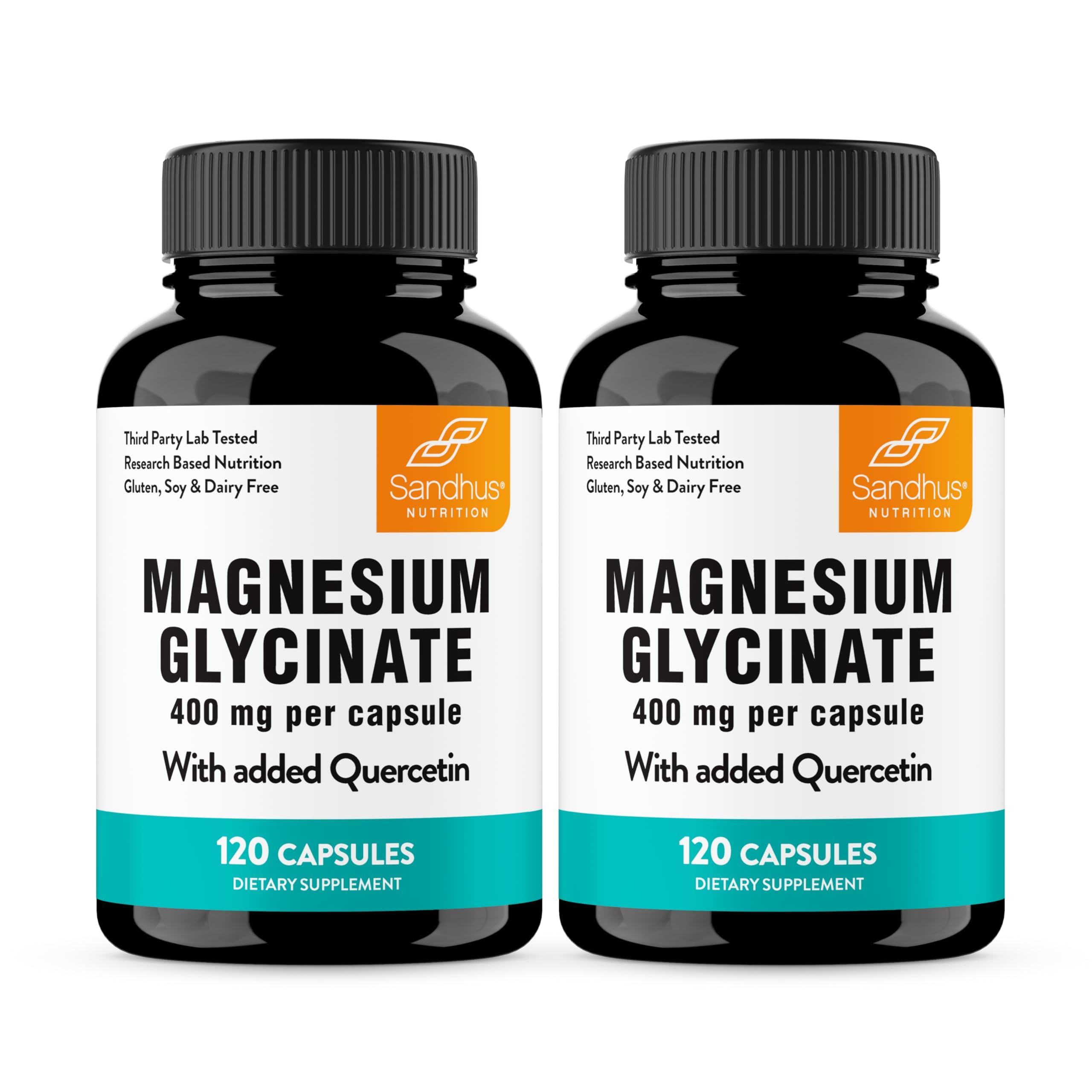 Magnesium Glycinate 400mg Capsules with Quercetin for Men & Women 120 Count | Pure Chelated Magnesium For Good Sleep, Relaxation | High Absorption, USA Made NSF GMP Certified 3rd Party Tested | Sandhu's