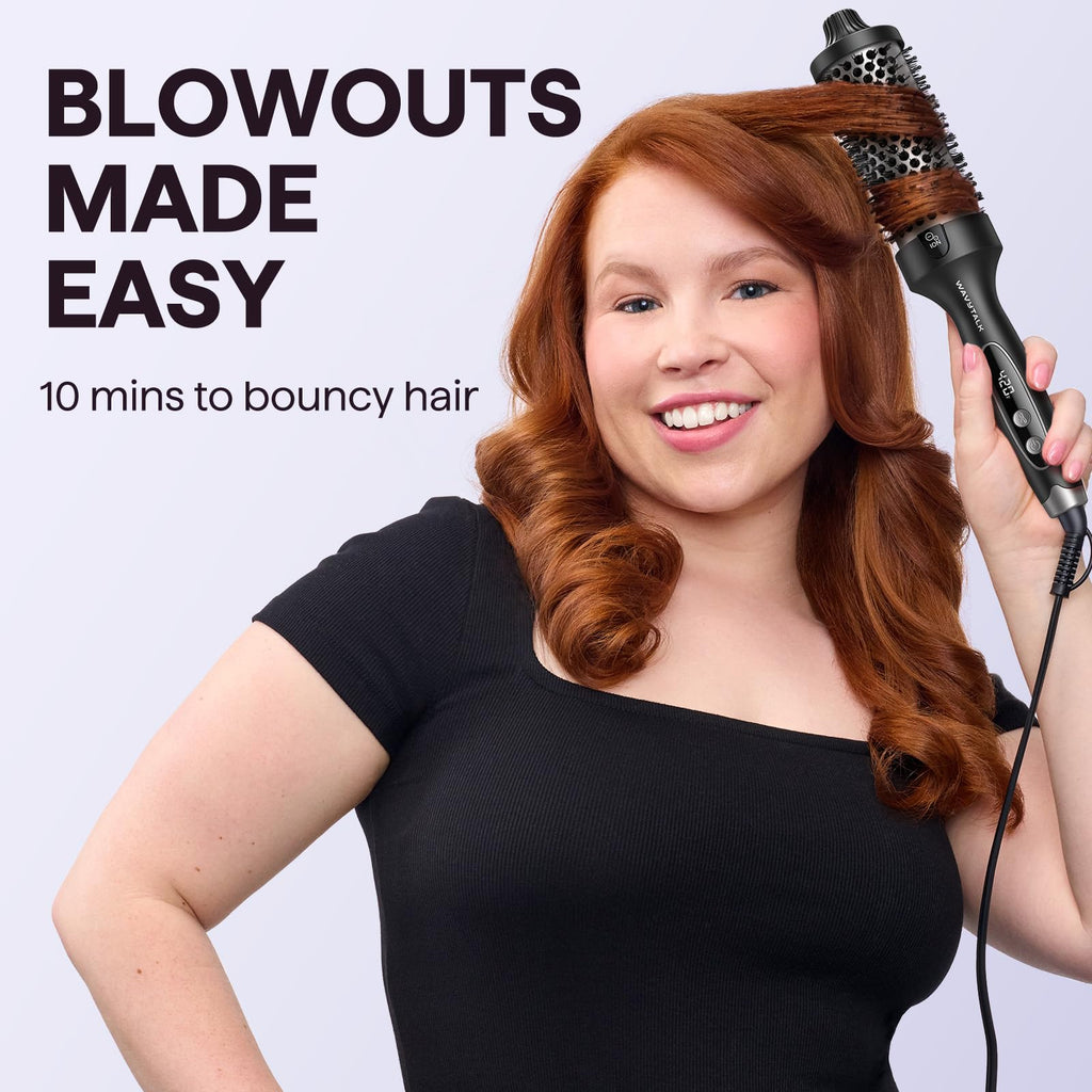 Wavytalk Thermal Brush Blowout Boost Grande 1.77″ Big Bouncy Blowout Waves | Negative Ion Technology, Tourmaline Ceramic, 5 Temperature Settings Dual Voltage, Less Damage, Black