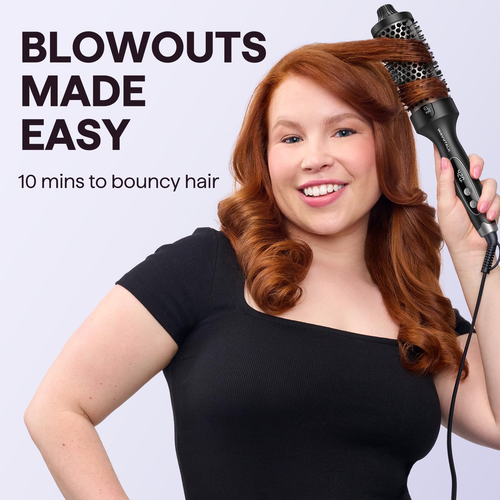 Wavytalk Thermal Brush Blowout Boost Grande 1.77″ Big Bouncy Blowout Waves | Negative Ion Technology, Tourmaline Ceramic, 5 Temperature Settings Dual Voltage, Less Damage, Black